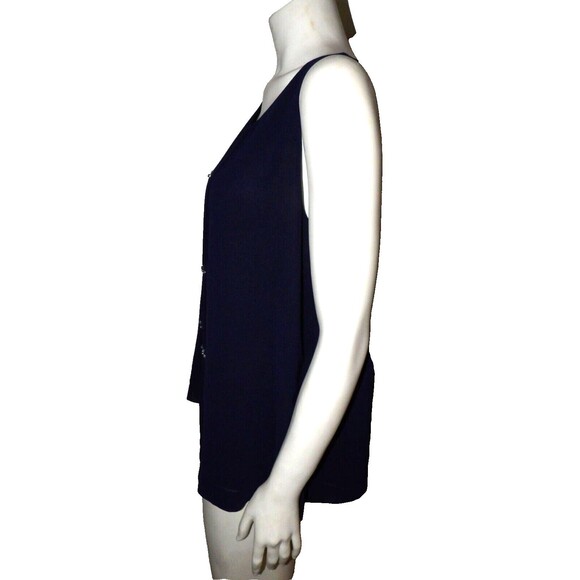 Coldwater Creek Navy Blue Embellished Rhinestone Tank Size M 10-12 Layered Slits - Picture 3 of 11
